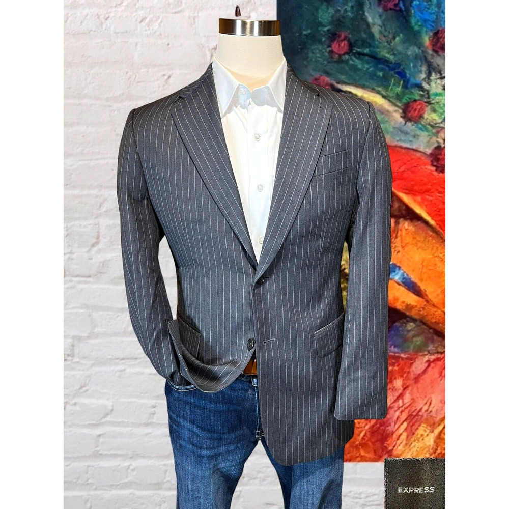 Express 40R Mens Charcoal Gray Pinstripe Super 100s Blazer Sport Suit Jacket